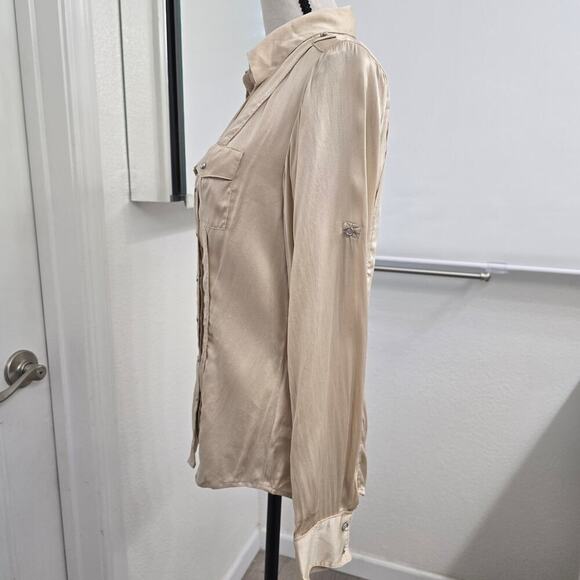 Women's Silk Blouse Sz 4 Champagne Button Down Long Sleeve Workwear Minimalist - Picture 4 of 10